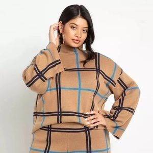 ELOQUII mock neck Windowpane Plaid sweater 14 16